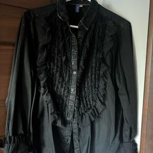 Pilcro Black Ruffled tulle Button-Up Shirt